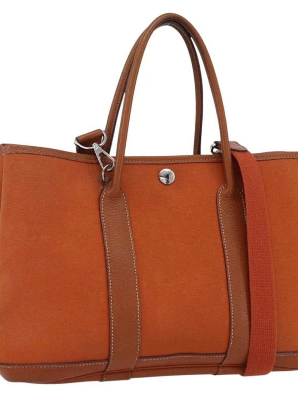 HERMES Garden Party TPM Hand Bag Canvas 2way Orange Silver Auth 166360V
